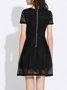 Black Short Sleeve Printed Polyester Crew Neck Mini Dress